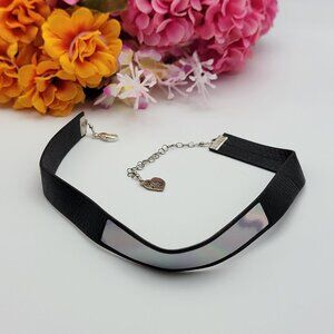 Vidakush Black Leather Choker With Rainbow Metallic Accent 14" Adj.